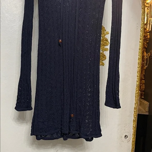 Tommy Bahama navy blue open crochet knit front tie swim cover up Dress Size XS - Picture 3 of 7